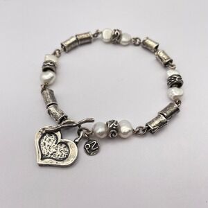 Or‎ Paz Sterling Silver Pearl Heart Toggle Bracelet Designer Beaded Bracelet